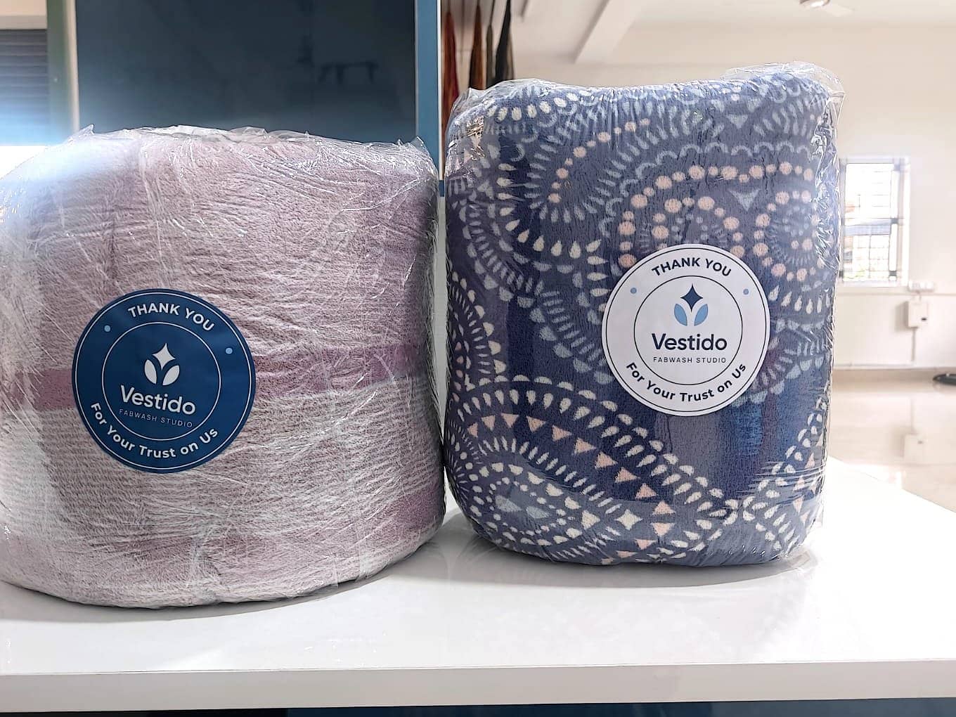 Blankets packaged by Vestido Fabwash Studio
